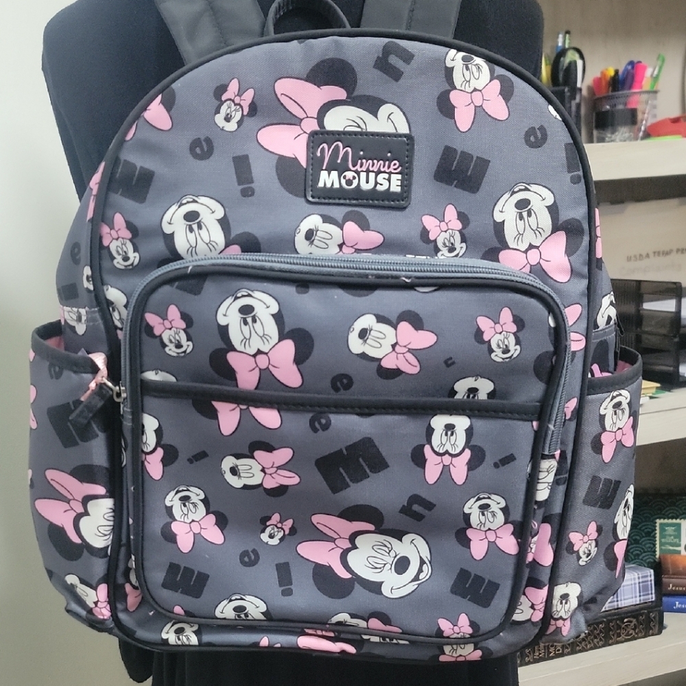 Disney Pink and Gray Minnie Pattern Backpack